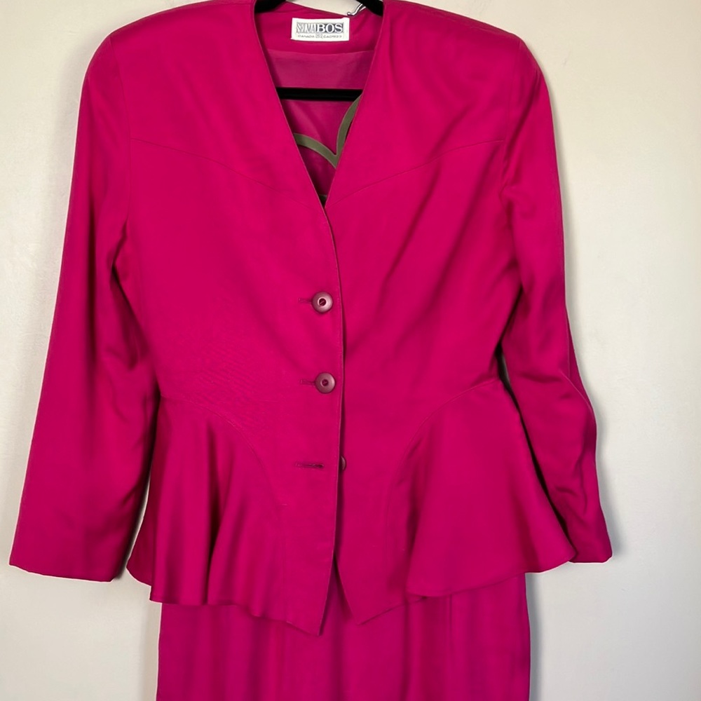 Vintage 80s blazer & Pencil Skirt set Selma Bos Canada pink peplum retro - Picture 4 of 15
